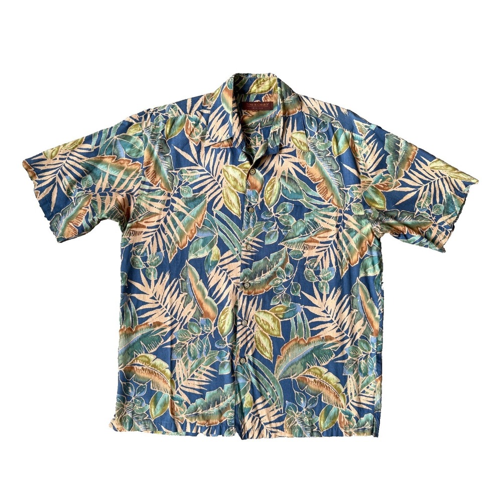 Tori Richard Shirt Mens S Blue Green Tropical Hawaiian Aloha Resortwear Vacation